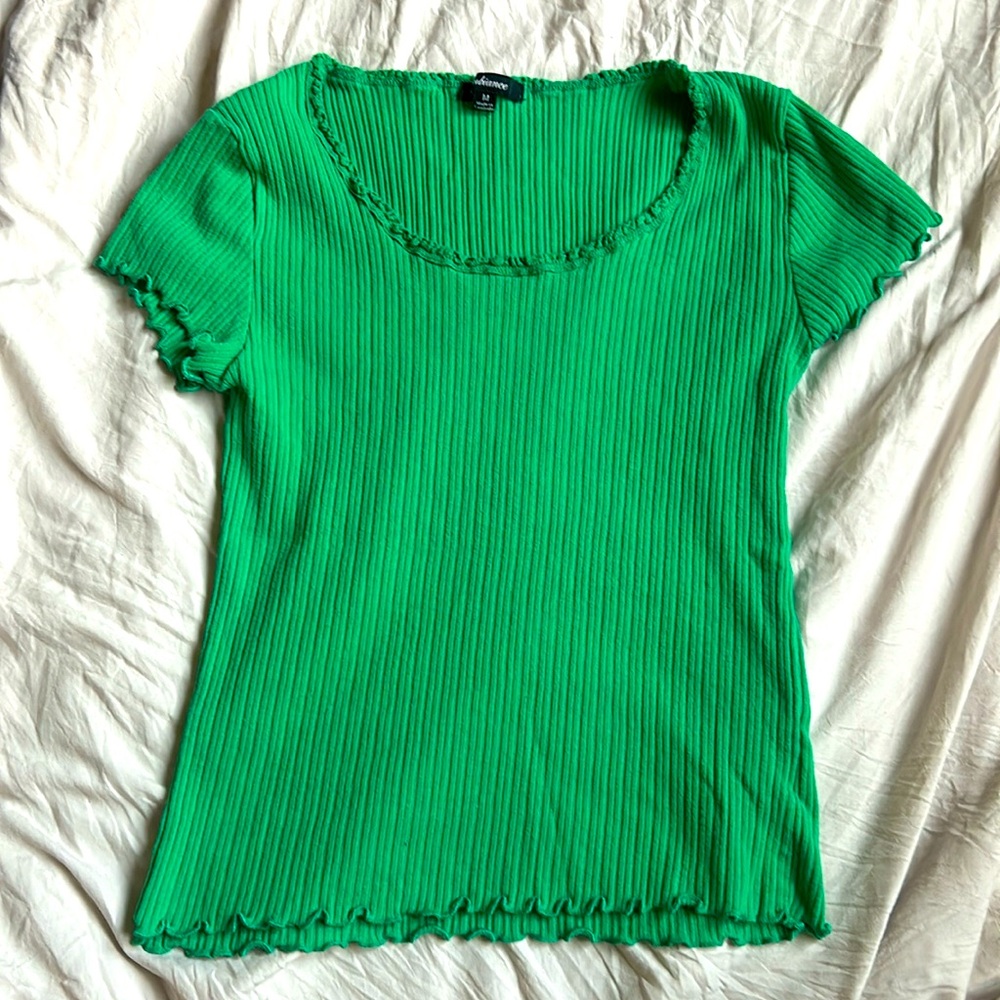 Medium Green Ribbed Scoop Neck Top